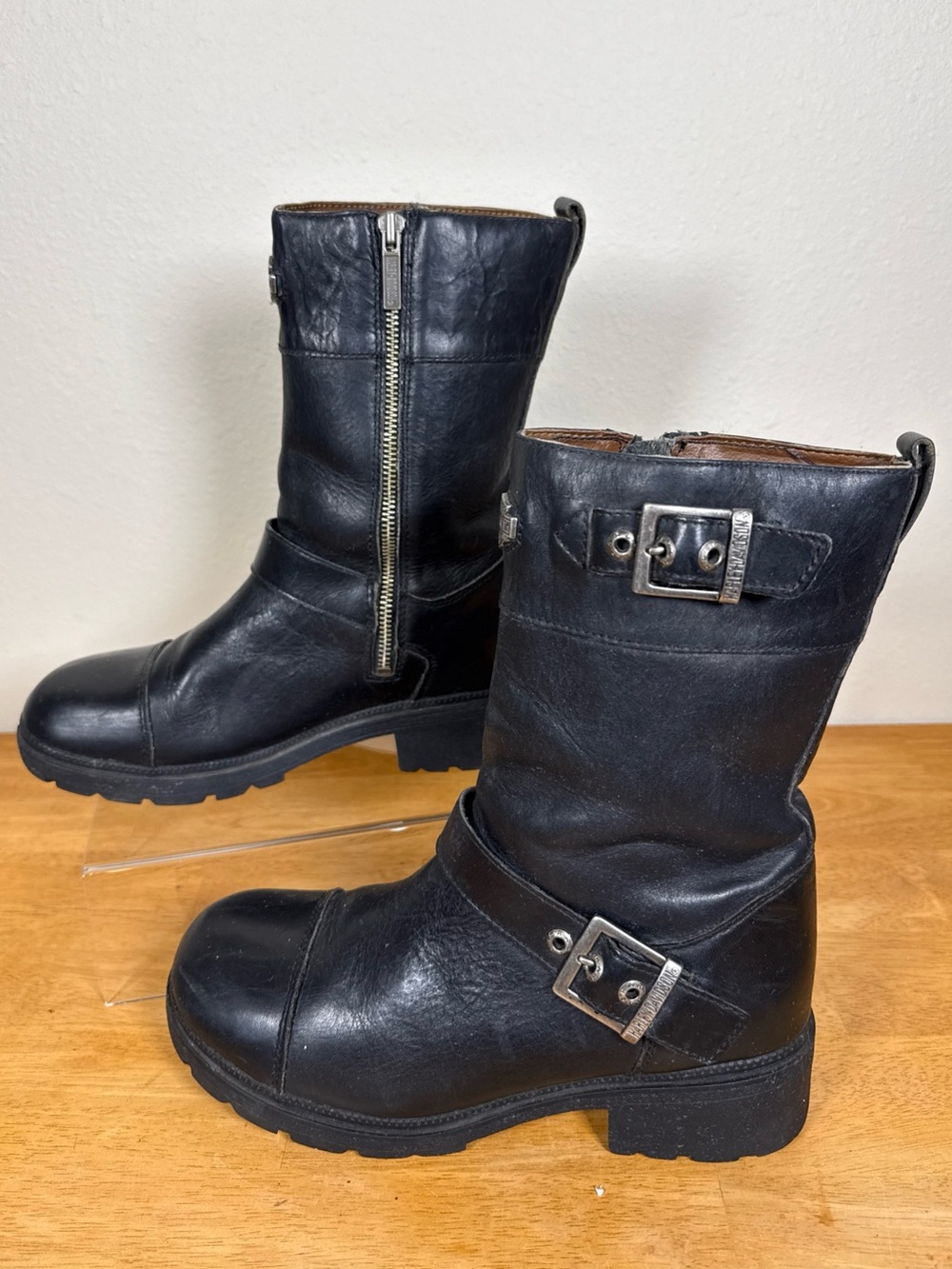 Harley Davidson Women’s Motorcycle Biker Boots Black Leather 10 Buckle Logo